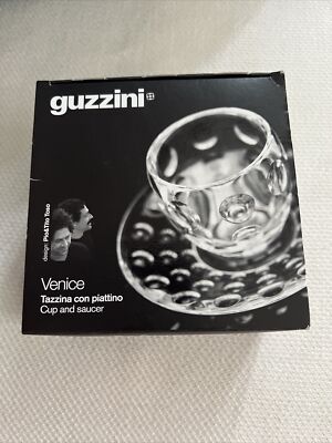 2 Guzzini Venice Bubble Glass Espresso 2 Cups w/Saucer New In Box