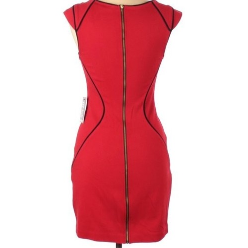 EXPRESS red Dress black lines bodycon sheath cap sleeve size 2 mini - Picture 2 of 4