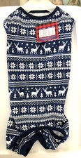 Pet Apparel Blue Christmas Dog Pet Pajamas Size M Winter Reindeer Trees NWT