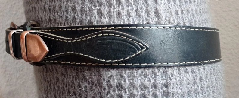 Ceinturon vintage en cuir pleine fleur noir ceinturon rock Taille 85 - Photo 3/4