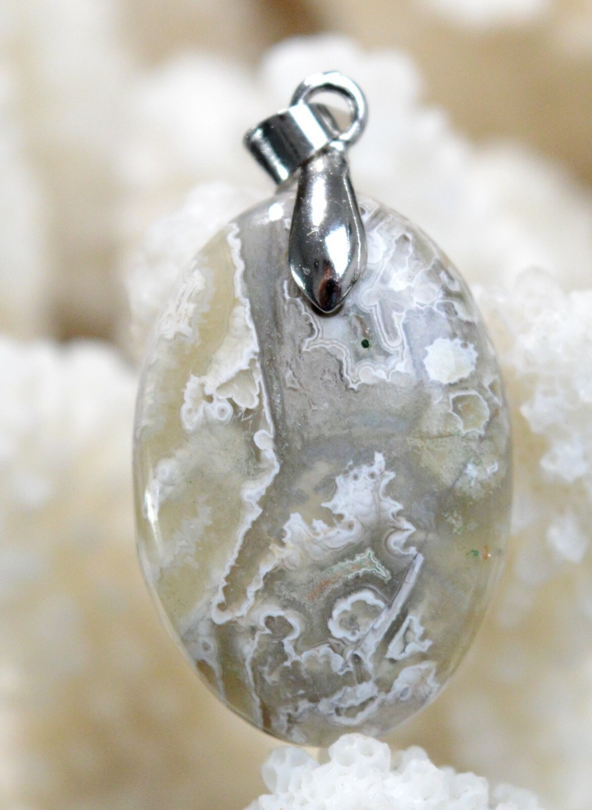 Pendentif cabochon en agate naturelle du Mexique et or 24 carats pour collier de luxe