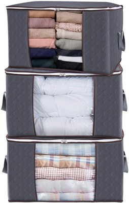 3-PACK LIFEWIT LARGE CAPACITY FOLDABLE STORAGE BAGS w/ZIPPER HANDLE WINDOW GRAY 