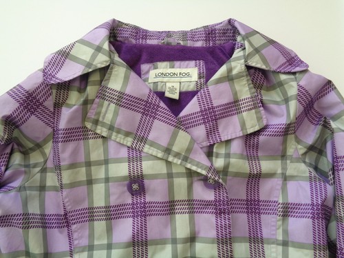 London Fog Girl's Size 16 Purple Plaid Lined Light Jacket Coat Removable Hood - Picture 12 of 15
