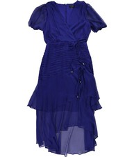 Tahari Womens Ruched Midi Dress, Blue, 4