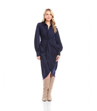 NEW KAREN KANE NAVY BLUE FAUX WRAP PLEATED MIDI CAREER DRESS SIZE XL $188