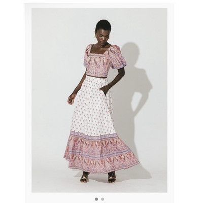 NWT Cleobella Reece Block Print A-Line Skirt Contrast Hemline Floral  Size Lg