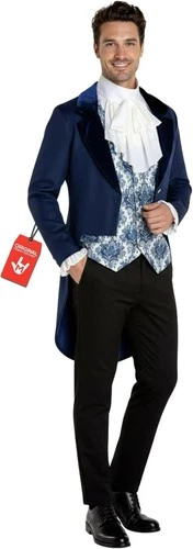 Men`s Regency Gentleman Costume Blue Tailcoat Victorian Nobleman Bridgerton Coat