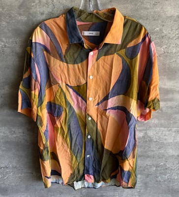 Mango Abstract Printed Short Sleeve Shirt Size L