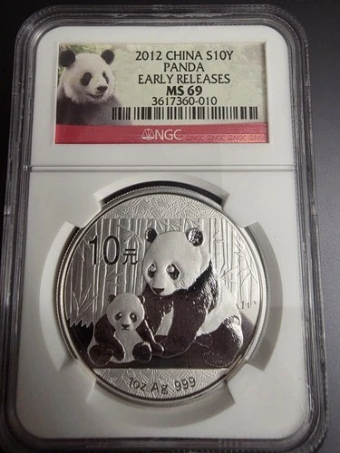 2012 China Panda 1 oz Silver .999 10Y 10 Yuan MS 69 NGC Early Releases