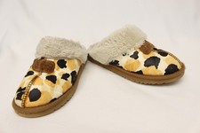 UGG Australia women size 10 spotted cow leather slip on faux fur lined sandal
