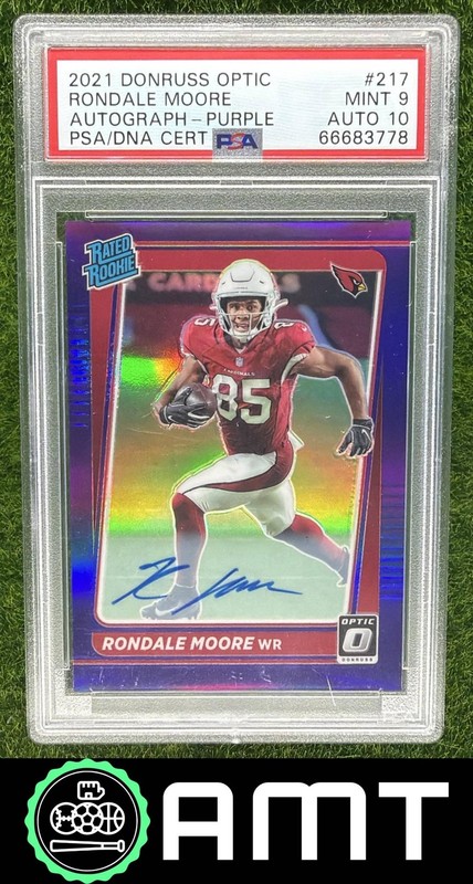 Rondale Moore RC PSA 9 Auto 10 2021 Panini Donruss Optic 23/35 Purple 3778