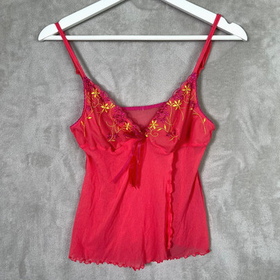 Vintage Victoria's Secret Y2K Pink Mesh Floral Fairy Coquette Lingerie Cami Top