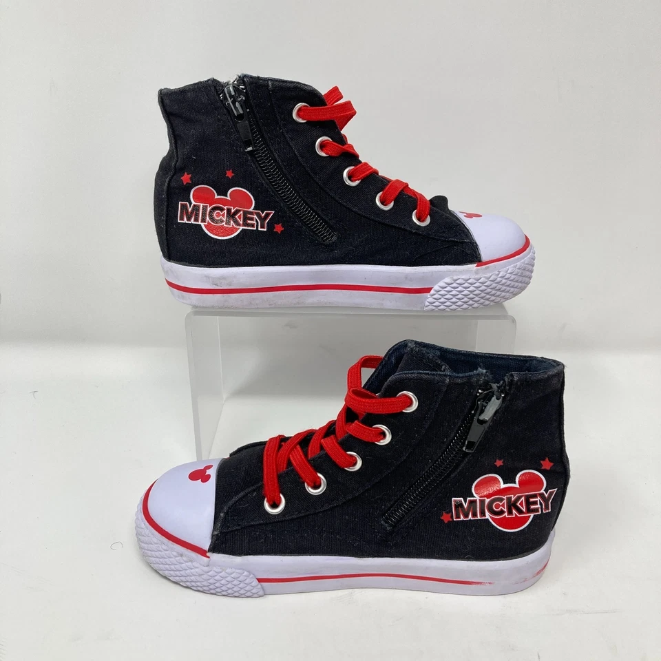 Toddler Mickey Mouse Hightop Sneakers Disney Side Zip Black Red Canvas Sz 9.5 - Image 3 of 4