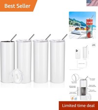 Sublimation Blanks Skinny Tumbler White 20 OZ Straight Stainless Steel with M...