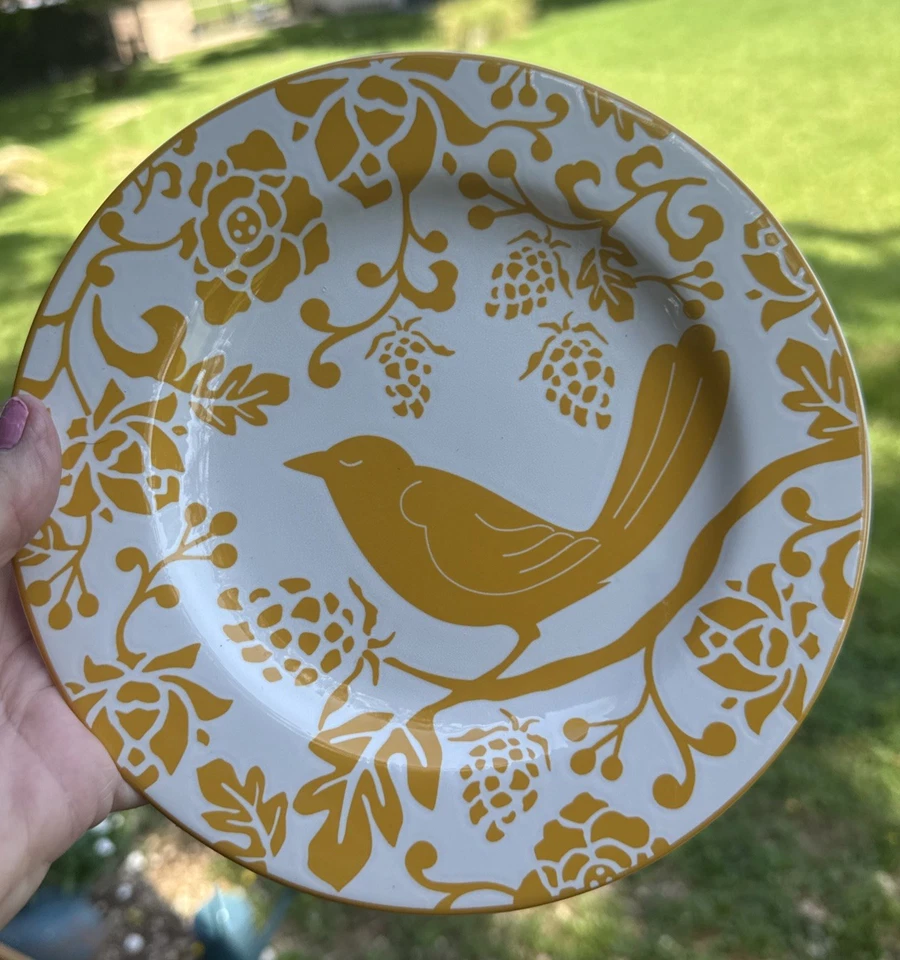Pier 1 Salad or Desert with a Bird & Flowers Motif Yellow & White set 3 - Image 3 of 3