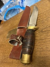 Vintage Hunting bowie Knife with sheath Supplies Stacked Leather Hand Made