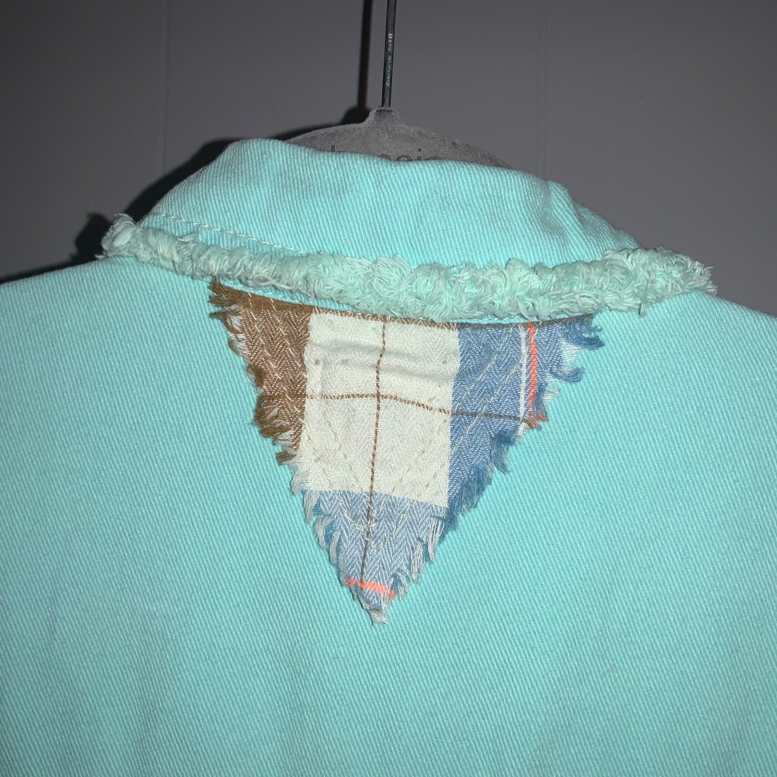 POL aqua plaid button front Patchwork shacket Sz … - image 6