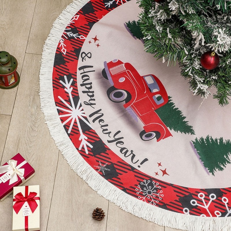 Cartoon Classic Plaid and Red Truck Pattern Tree SkirtFestive Holiday ...