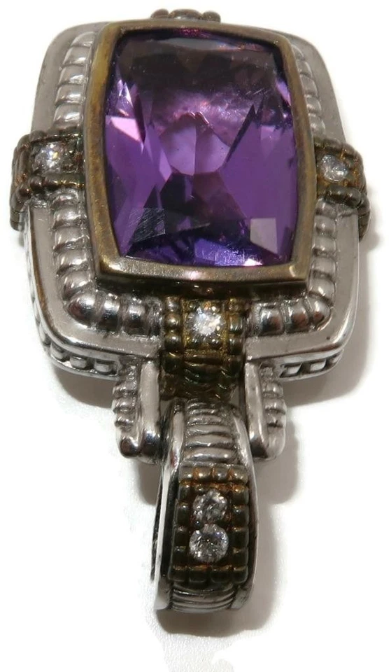 Pingente de ametista e diamante Judith Ripka 925 prata esterlina e ouro 18K, 1 3/8" - Imagem 2 de 3