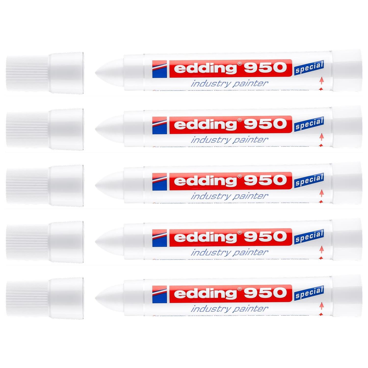 edding 950 Marqueur Industrie Blanc Lot de 5 Pointes Rondes pour Surface Rugueuse