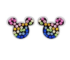 New Disney Sterling Silver Rainbow Multi Crystal Mickey Head Earrings