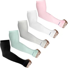Achiou Arm Sun Sleeves Compression UV 5 Pairs:black,white,grey,blue,pink 