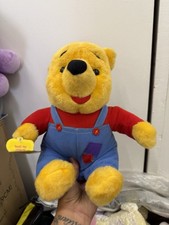 Vintage 1997 Winnie The Pooh Talking Plush Bear Blue Overalls Red Shirt Works