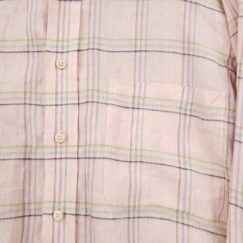 Robert Talbott Button Down Shirt Mens S Small Pink Long Sleeve Plaid Cropped - Image 3 of 4