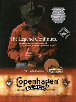 2001 Copenhagen Black Bourbon Print Ad The Legend Continues Cowboy Fresh Cope
