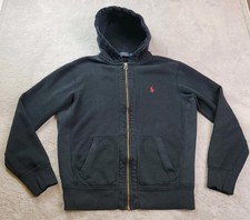 Polo Ralph Lauren Full Zip Hoodie Mens Medium Black Thermal Lined Hood Pony Y2K