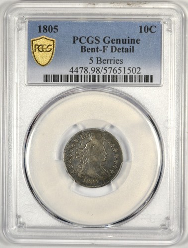 1805 DRAPED BUST DIME "RARER 5 BERRIES" ~ PCGS F DETAILS