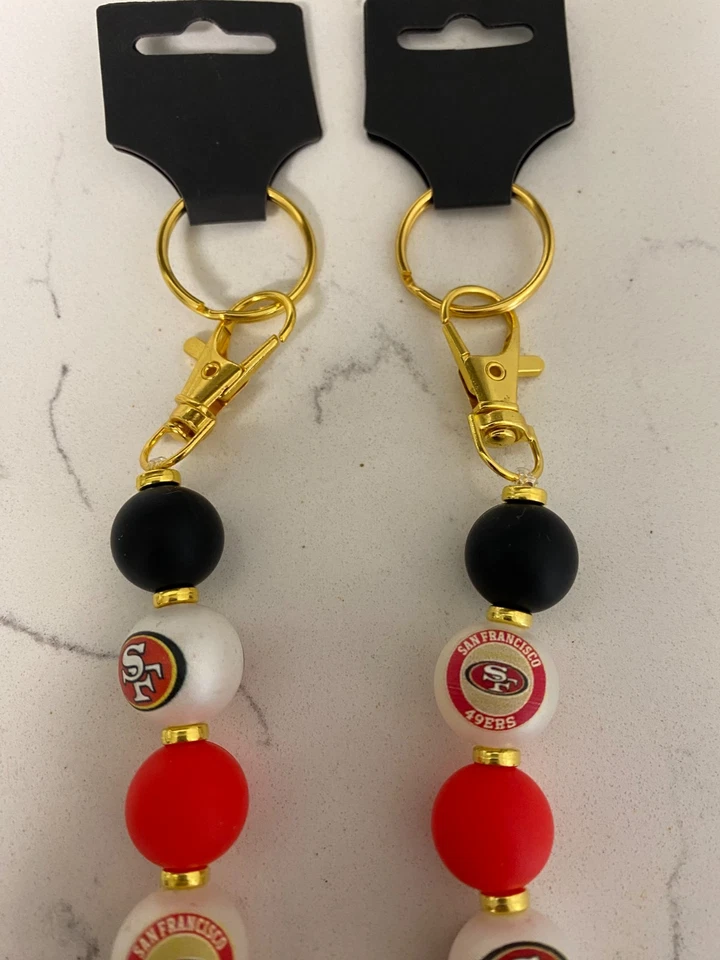 2 chaveiros/clipes de bolsa com miçangas San Francisco 49ers - camisa 3D/conta de futebol - Imagem 2 de 4