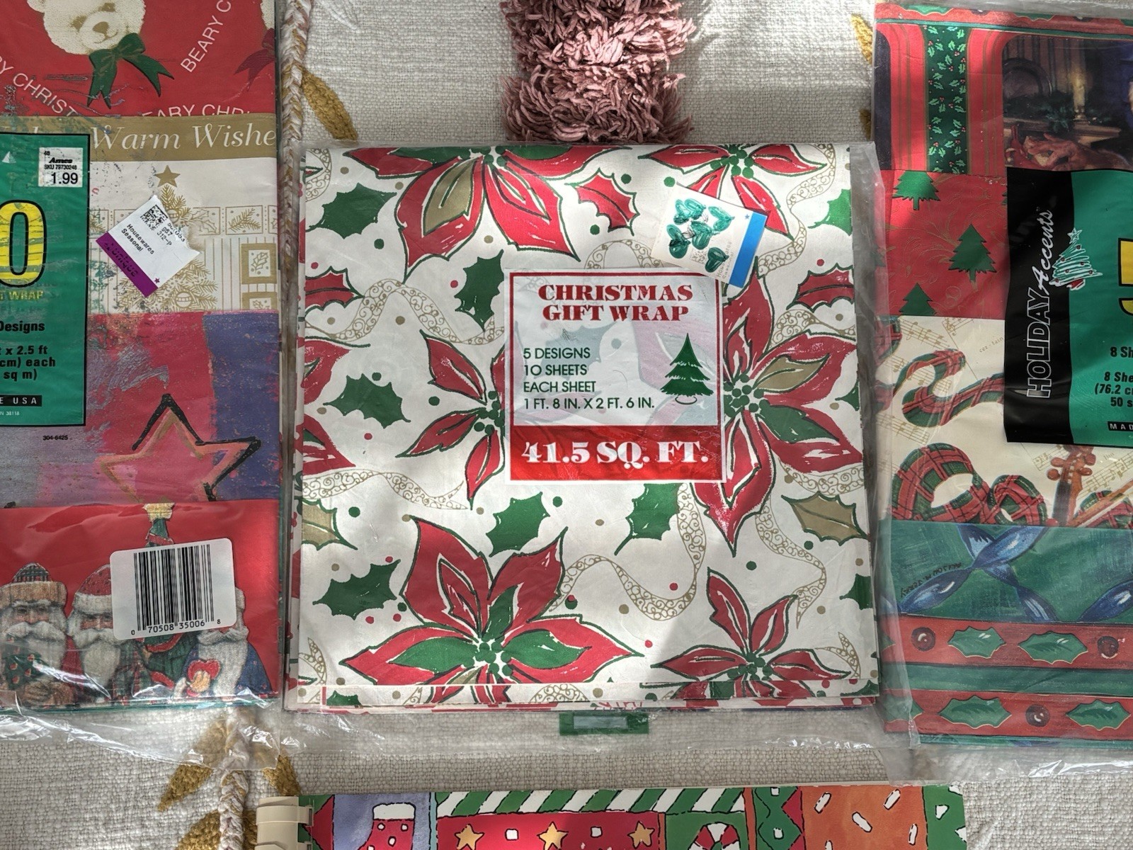 Vintage Christmas Wrapping Paper Lot And Window Cling Book Full Of Cute Designs