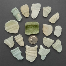 W 1354 Genuine Surf Tumbled white mixed hues Sea Glass/ bottles lips partial