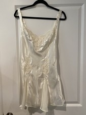 Vtg 90s Victoria's Secret Slip Dress Babydoll Ivory Sz M Lingerie Satin Bridal