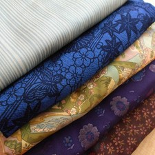 Bulk Vintage Japanese Silk Kimono Fabric   Craft Material   Lot of 5   AS IS