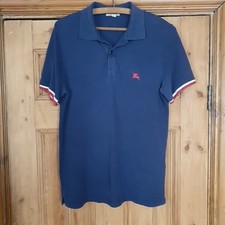 Polo blu originale Burberry Brit logo metallo uomo uomo taglia M usata bene