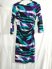 Calvin Klein Teal, Purple & Black Geometric Ruched Sheath Dress E1(13)