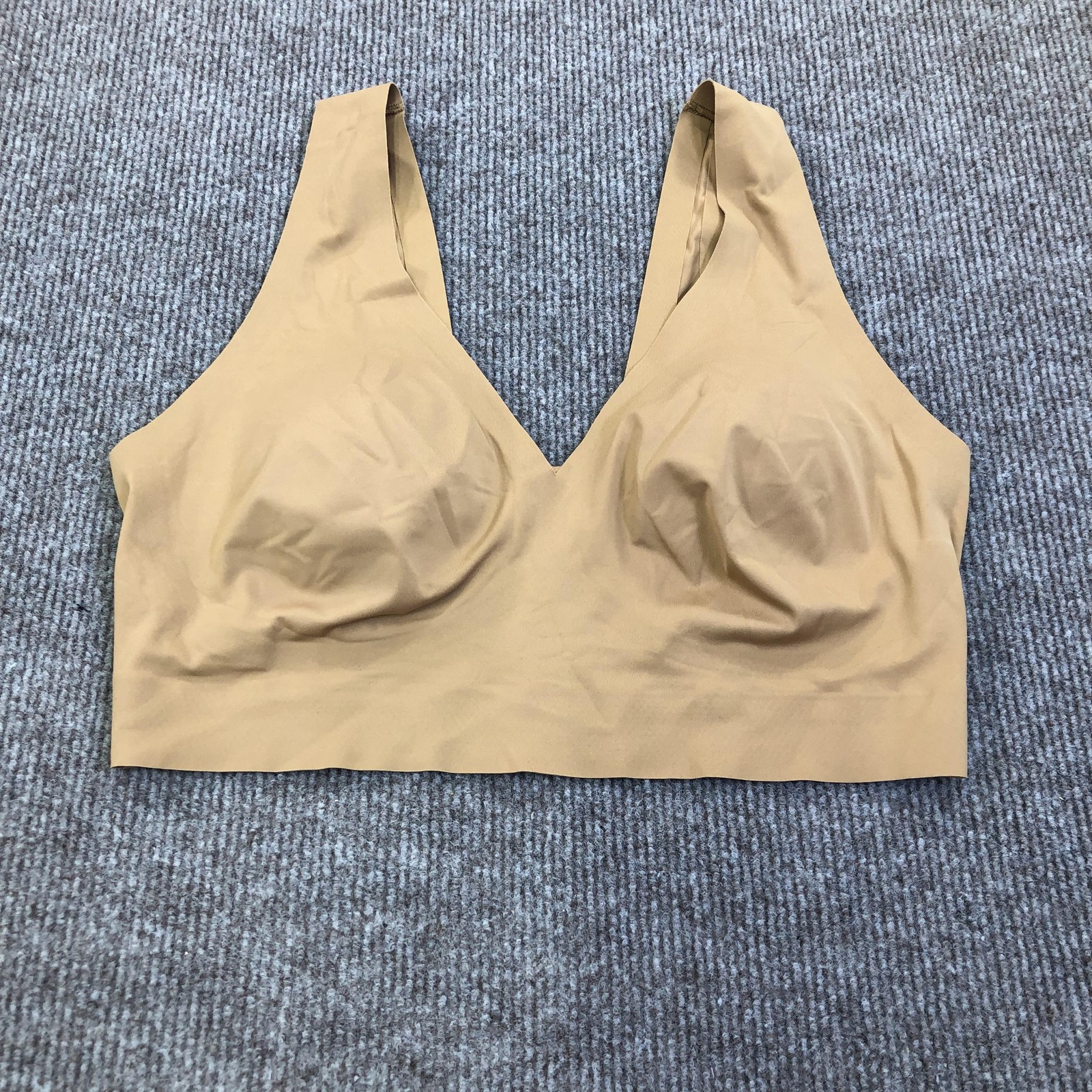 EBY Bra Bralette Womens XL Beige Seamless Wireless V Neck Wide Strap Stretch