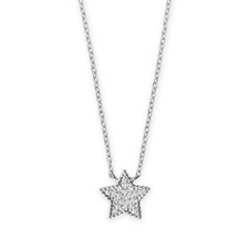 16 + 2 Rhodium Plated Pave CZ Star Necklace
