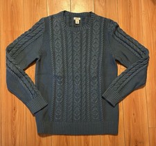 L.L.Bean Blue Cable Knit Crew Neck Raglan Cotton Sweater Women's Medium Classic