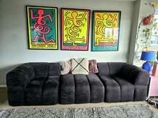 Black Modular Sofa and Footstool – Soft Chenille Modern Contemporary Design