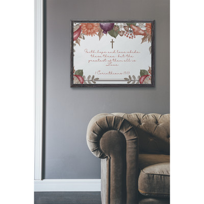 Bible Verse Art Prints 1 Corinthians 13:13 Faith Hope Love Purple Orange Foliage