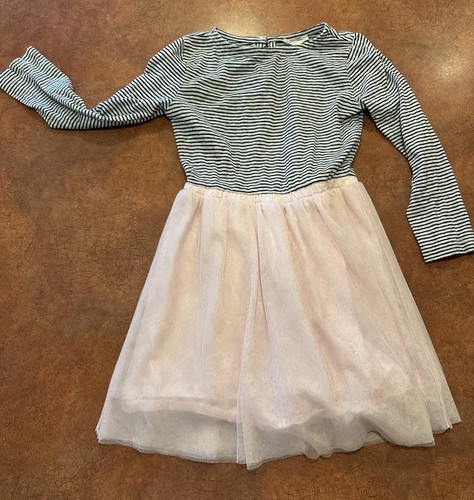 J.Crew Crewcuts Girls Dress, Size XS (5-6), Black, White Stripes with Pink Lace - Picture 2 of 15
