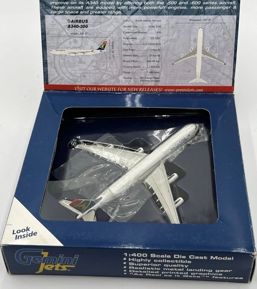 GeminiJets 1:400 South African Airways Airbus A340-300 Die-Cast Plane ZS-SXC - Image 4 of 4