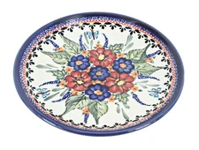 Blue Rose Polish Pottery Floral Butterfly Dessert Plate