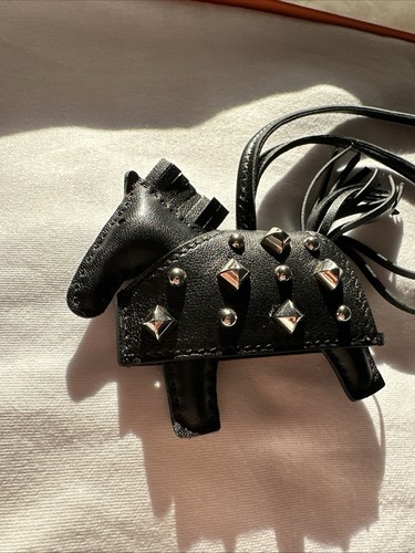 Hermès Rodeo Rock Bag Charm PM Black Milo Lambskin Silver Hardware W Box