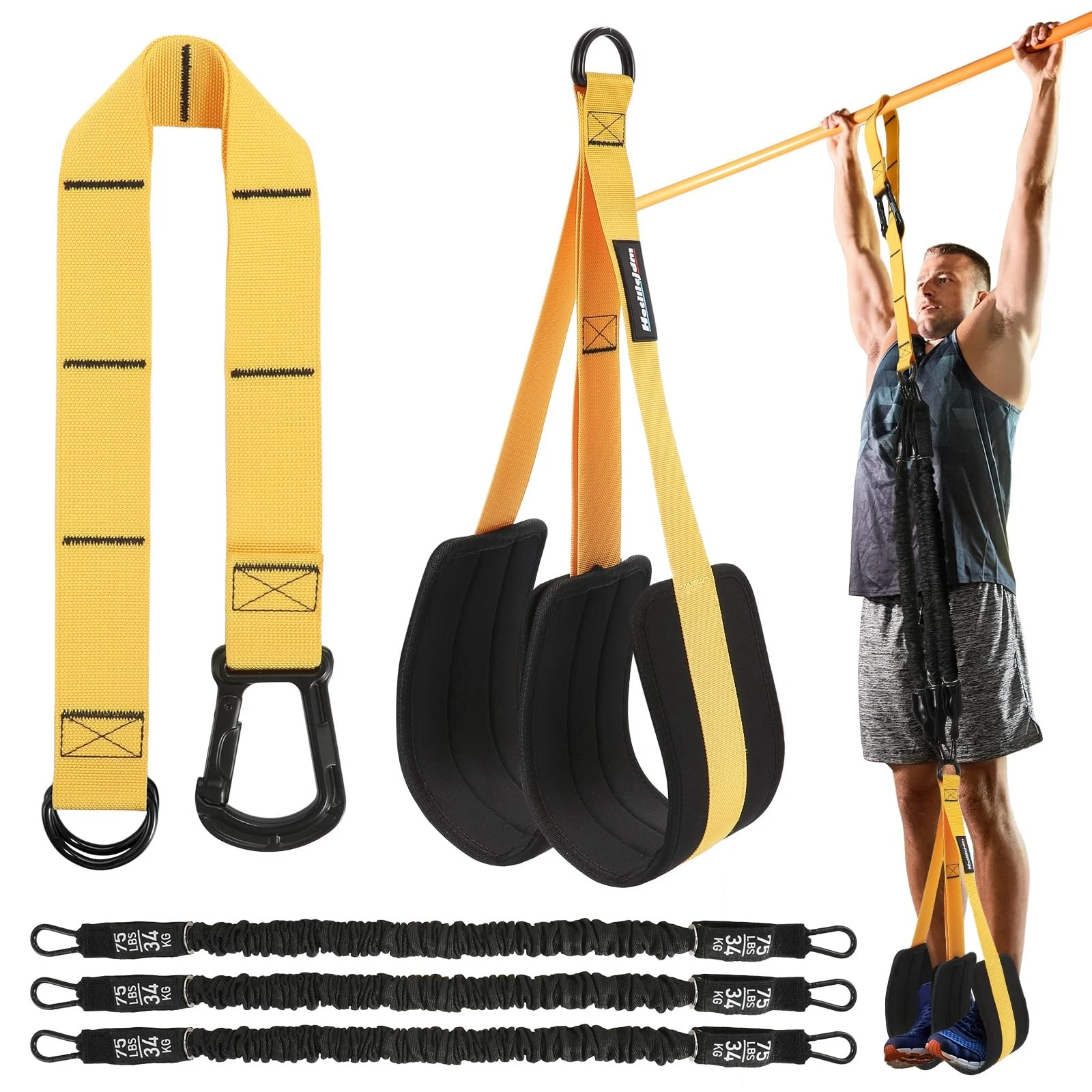 Adjustable Pull Up Assistance Bands with Fabric Feet Mats for Strength Traini...