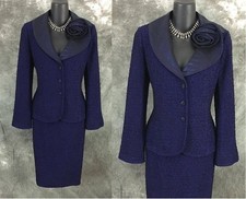 BEAUTIFUL St John knit blue black multi jacket skirt suit size 4