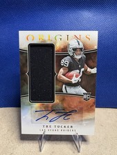 Panini 2023 Origins Tre Tucker Raiders Rookie Jersey Autograph Card. rookie card picture